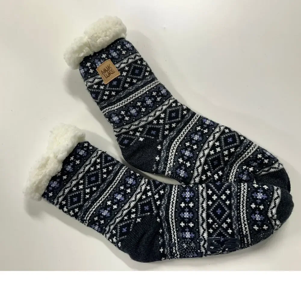 Muk Luks Slipper Socks NWOT Charcoal Gray Pattern